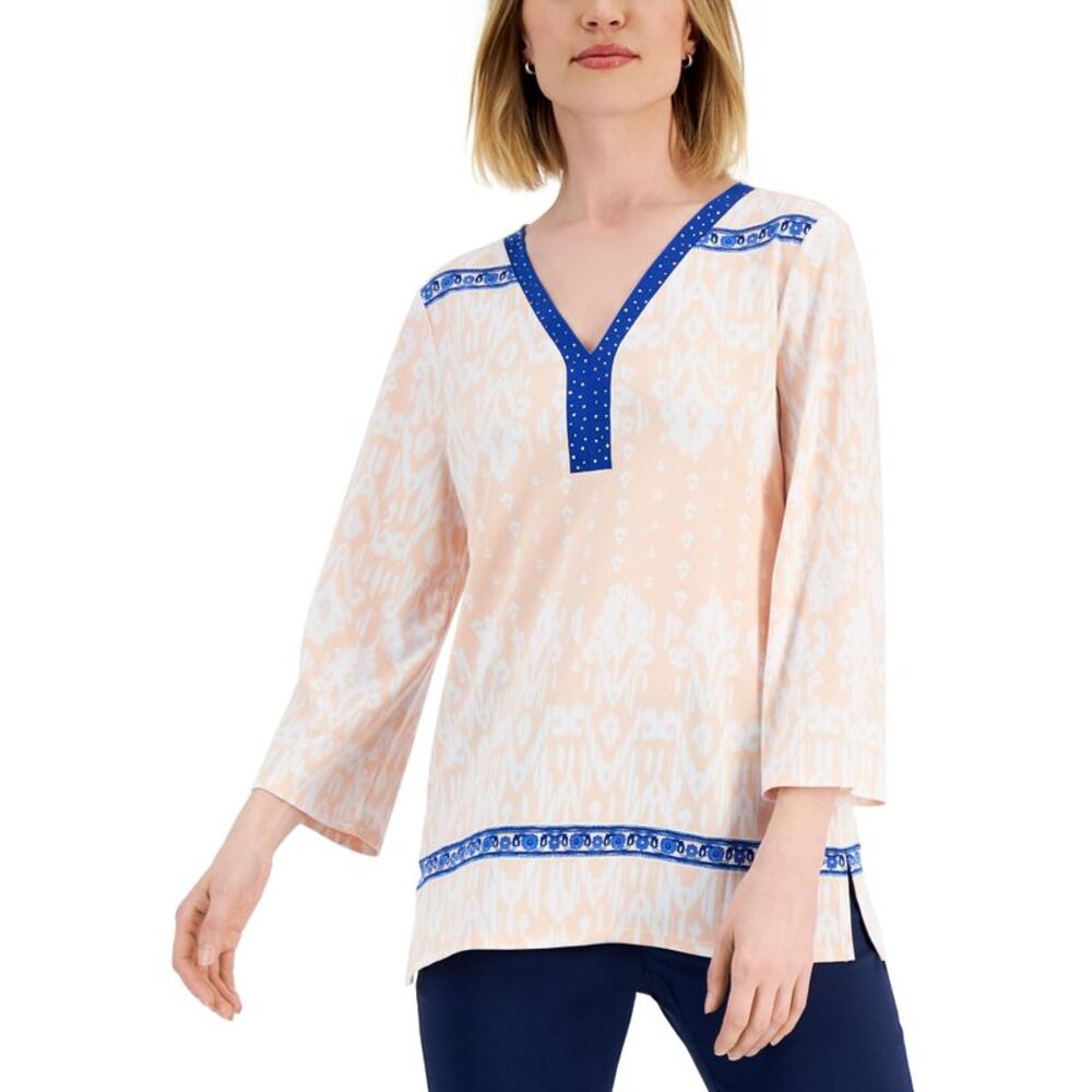 JM Collection Womens Embellished Ikat Top